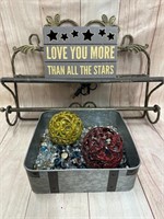 Metal Shelf with Rod, Love Lighted Sign, Tin &