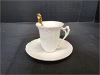 Vintage White Teacup & Saucer w/ Gold Spoon