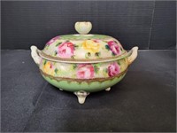 Vintage Multi-Colored Roses Covered Dish w/ Lid