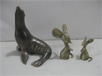 Brass Mice & Seal Decor Tallest 8"