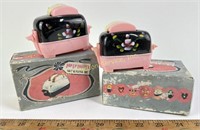 VTG Celluloid Pink Mini Toaster Shaker Set  of