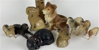 Assorted dog cats, and farm animal figurines-made