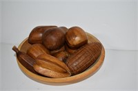 Wood Bowl with 10pc Wood Fruit