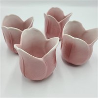 Lot of 4 Pink Flower Petal Ceramic Pots
