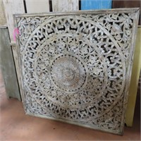 Finely Detailed Carved Wood Wall Hanging, 59"x59"