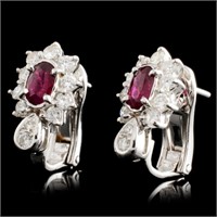 18K Gold Earrings w/ 1.26c Ruby & 1.07ctw Diam