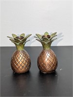 Pair Pineapple Candleholder Metal Bronze Color