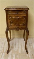 French Rococo Carved Marble Top Side Cabinet.