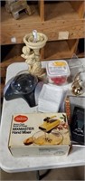 Hand mixer , lamp , plates and old model car
