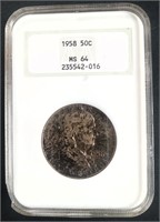 1958 Franklin Silver Half Dollar, Graded: MS64