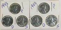 2 Sets Of 1943 P, D, S Steel War Cents