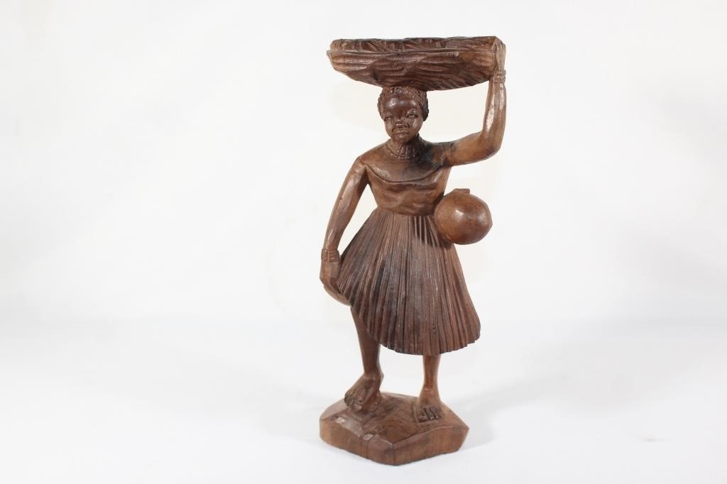 Hand Carved African Woman Carrying Basket