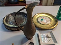 VTG Brass Vase, Rooster Tray, Ashtray, & Pheasants
