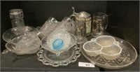 Collection Of Clear Pressed Glass, Opalescent.
