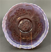Fenton Plum Opal Water Lilly & Cat Tails Bowl