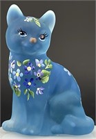 OOAK Fenton Hp Blue Opal Satin Sitting Cat By Ann