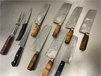Lot of stainless steel knives w/wooden handle