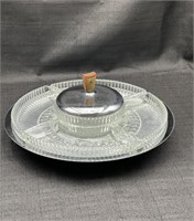 Vintage Kromex Lazy Susan Chrome/Glass Relish Tray