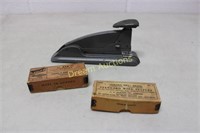 Antique Stapler & 2 Boxes Staples