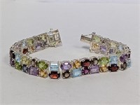 6.5" .925 Sterling Multi Gemstone Bracelet