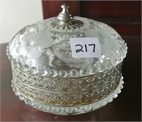 Lidded Glass Dish w/Silver Accents