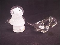 Two crystal bird figurines: 5" owl signed Ronneby