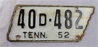 White 1952 TN license plate