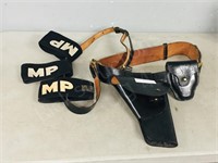 black leather military belt/ holster & MP crests
