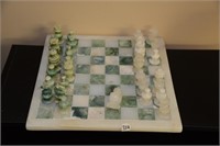 MARBLE CHESS SET - NOTE DAMAGE TO SOME PIECES
