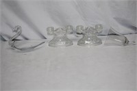 GLASS SWAN & CANDLE HOLDERS