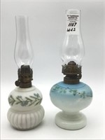 Lot of 2 Sm. Kerosene Lamps w/ Floral Painted