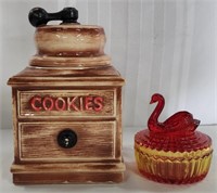 Vintage "McCoy" Cookie Jar and Glass Candy Dish