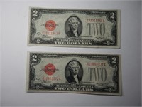 (2) 1928-D $2 Bill Red Seal Notes