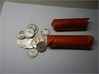 (2) Rolls 1964-D 90% Silver Quarter $20 Face Value