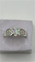 Sterling Filagree Style Genuine Opal Ring