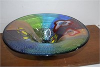Heavy & Large,Beautiful Blown Art Glass Bowl