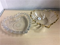 2 Heart Shaped Glass Dishes
