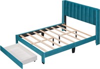 Full Size Platform Bed with Storage Blue Velvet