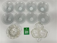 Vintage Set of 8 Glass Bowls with 3 Leaf Shaped