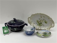 Asian Floral Bowl with Asian Plate and HALL Blue