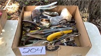 Box containing staple guns, heavy duty scissors ,