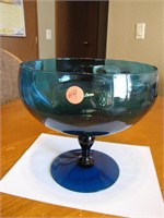 Large Vintage Blue Glass Compote 8&1/2" x 8"