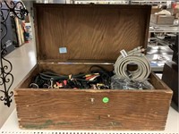 Wooden box with handles and AV cords