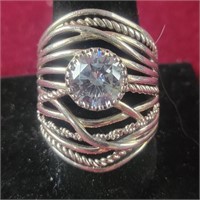 .925 Silver Ring with Clear Stone sz 10.5,