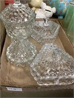 Four beautiful lidded cut glass candy dishes