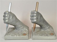 PAIR OF ALUMINUM HAND SCULPTURE BOOKENDS