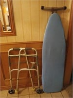 Folding ironing board and walker