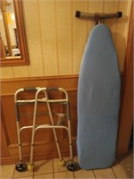 Folding ironing board and walker