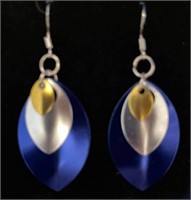 Lightweight aluminum blue silver and gold earrings