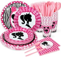 50Pcs Pink Girl Party Tableware Supplies